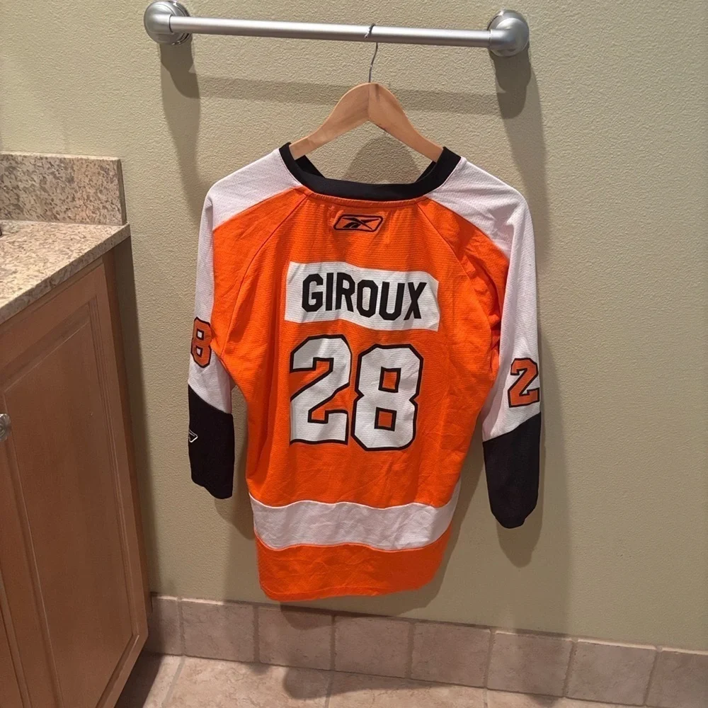 Giroux Orange and White Reebok Hockey Jersey